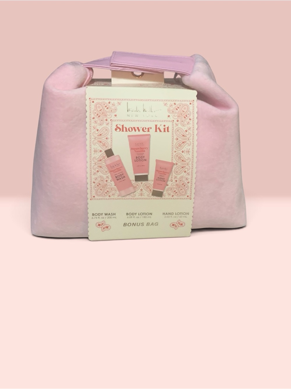Nicole Miller New York "Strawberries & Vanilla" Shower Kit with Plush Bonus Bag